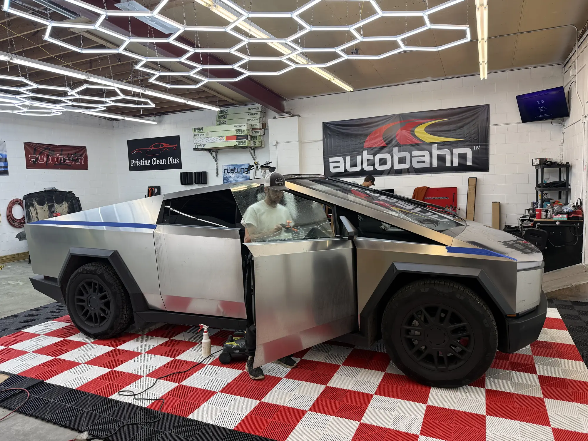Tesla Cybertruck window tint installation at Pristine Window Tint in Quincy, Illinois