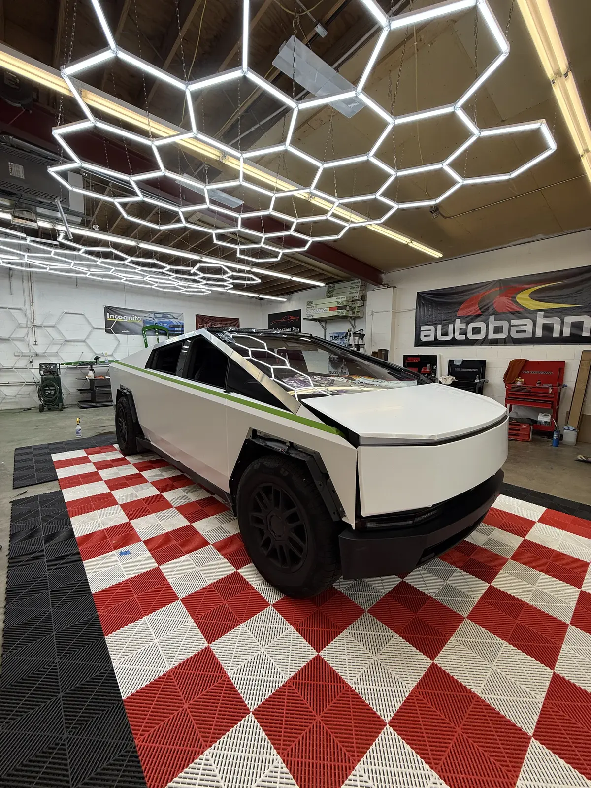 Tesla Cybertruck inside the Pristine Window Tint shop in Quincy, Illinois